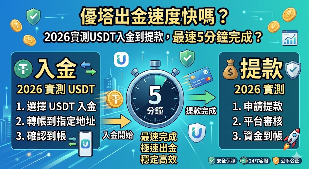優塔出金速度快嗎？2026實測USDT入金到提款，最速5分鐘完成？